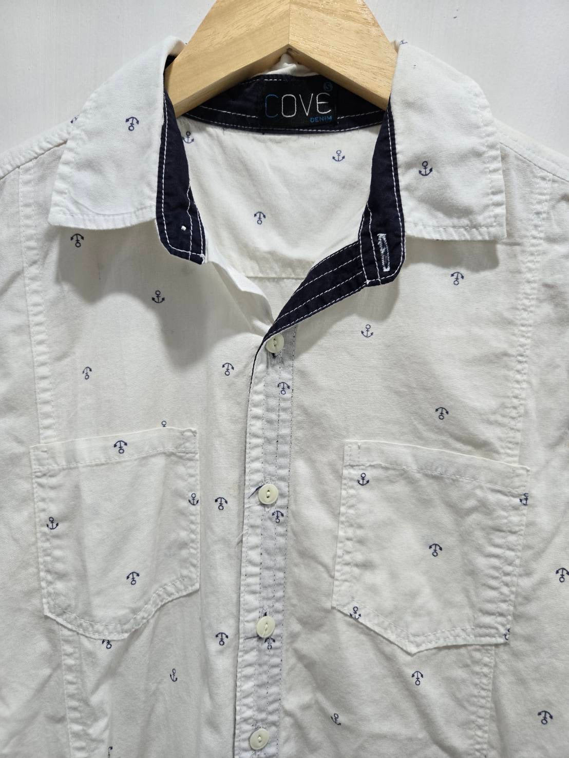 COVE White Anchor Print Oxford Shirt