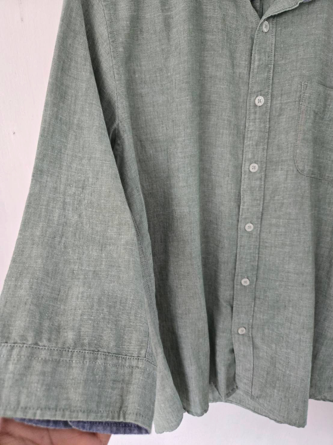Green 3/4 Sleeve Shirt — Patterned Inner Collar — Ikka