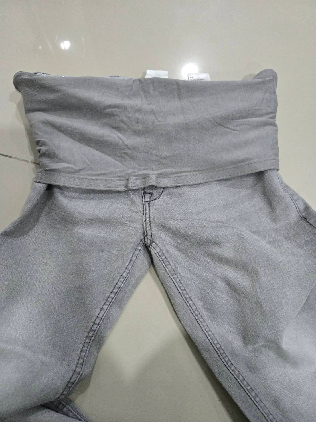 Light Gray Skinny Maternity Jeans — High-Rib Stretch Panel — DENIM