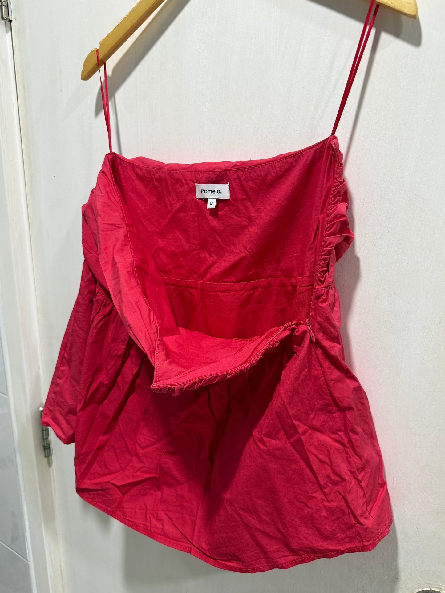 Pomelo Red Dropped-Waist Bubble-Hem Mini Skirt M