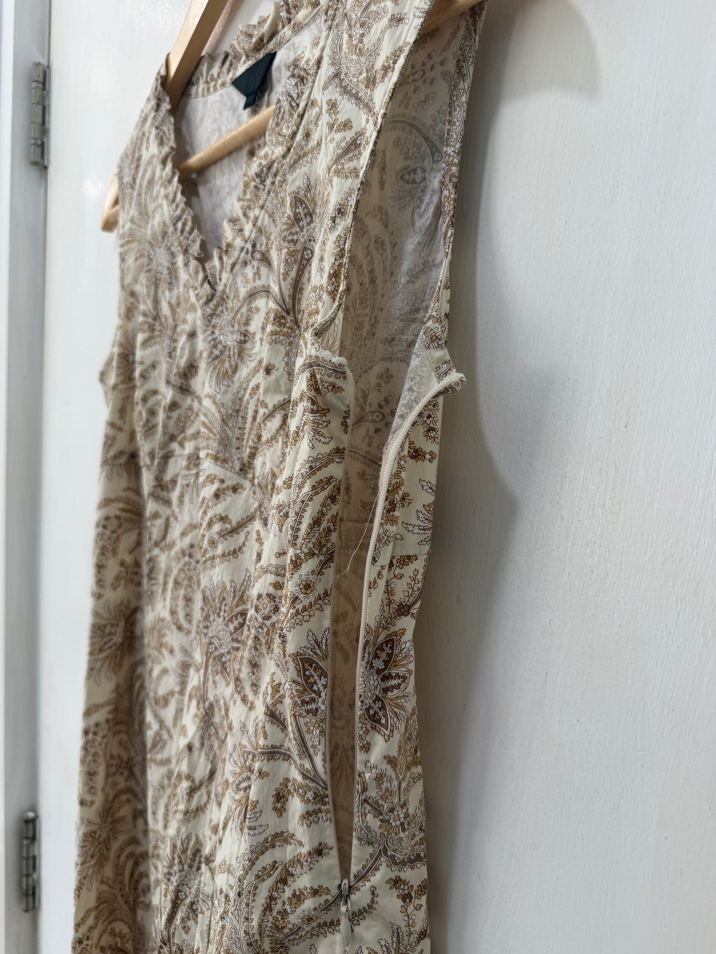 Reflect Beige Botanical Floral Linen Sheath Dress Size 40