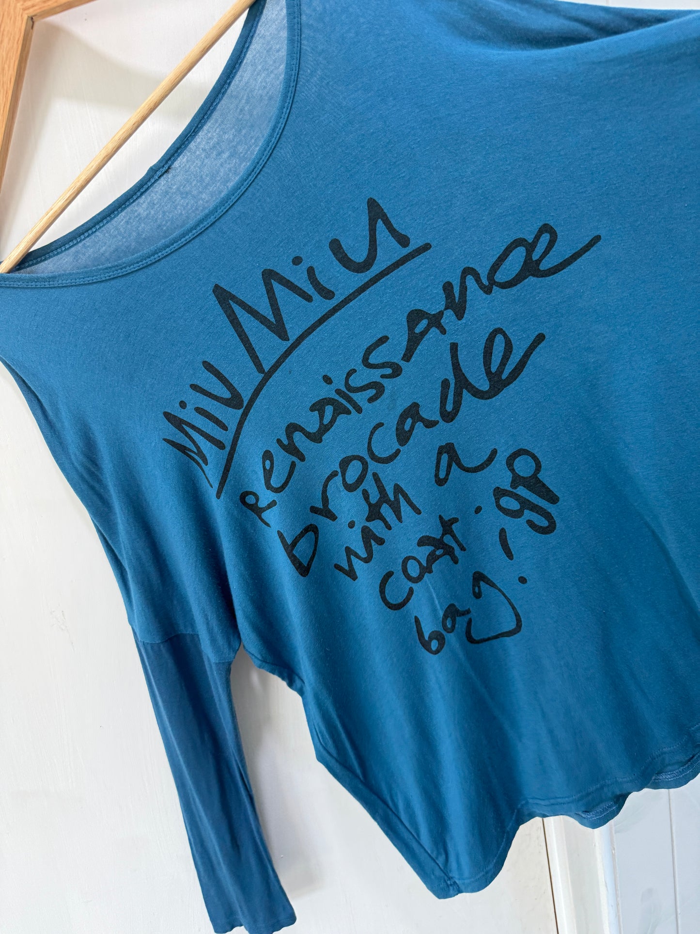 No Brand Blue Miu Miu Script Graphic Long-Sleeve Top Free Size