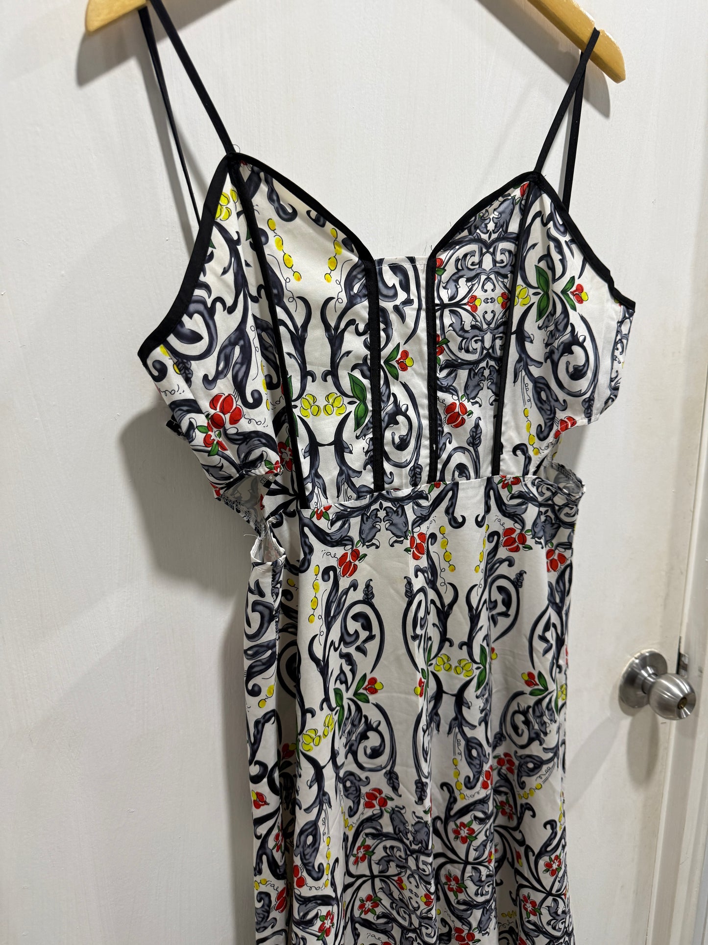 No Brand Baroque Damask Print Waist-Cutout Dress S/M