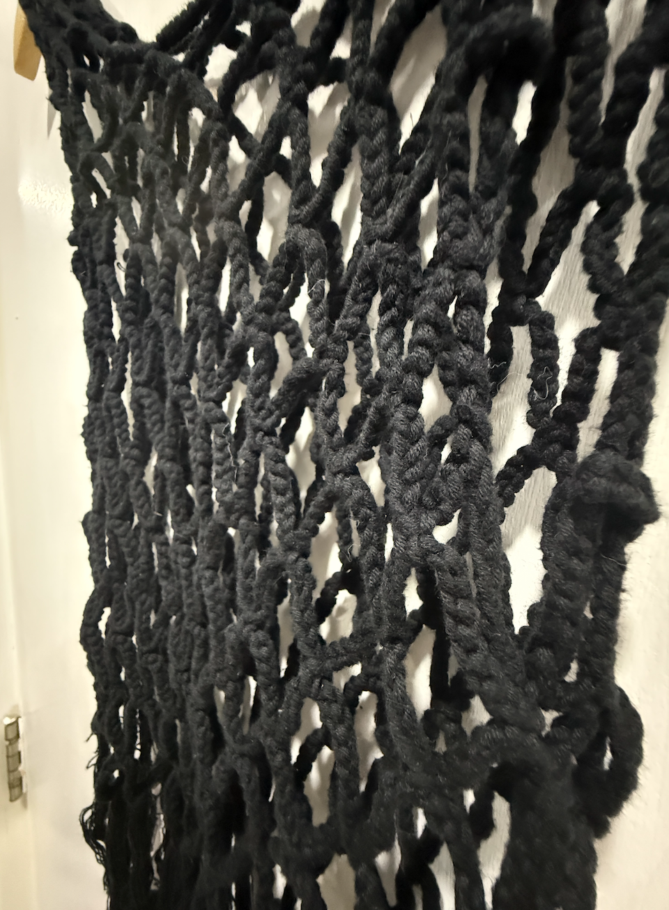 No Brand Black Open-Knit Mesh Fringed Tank Top Free Size