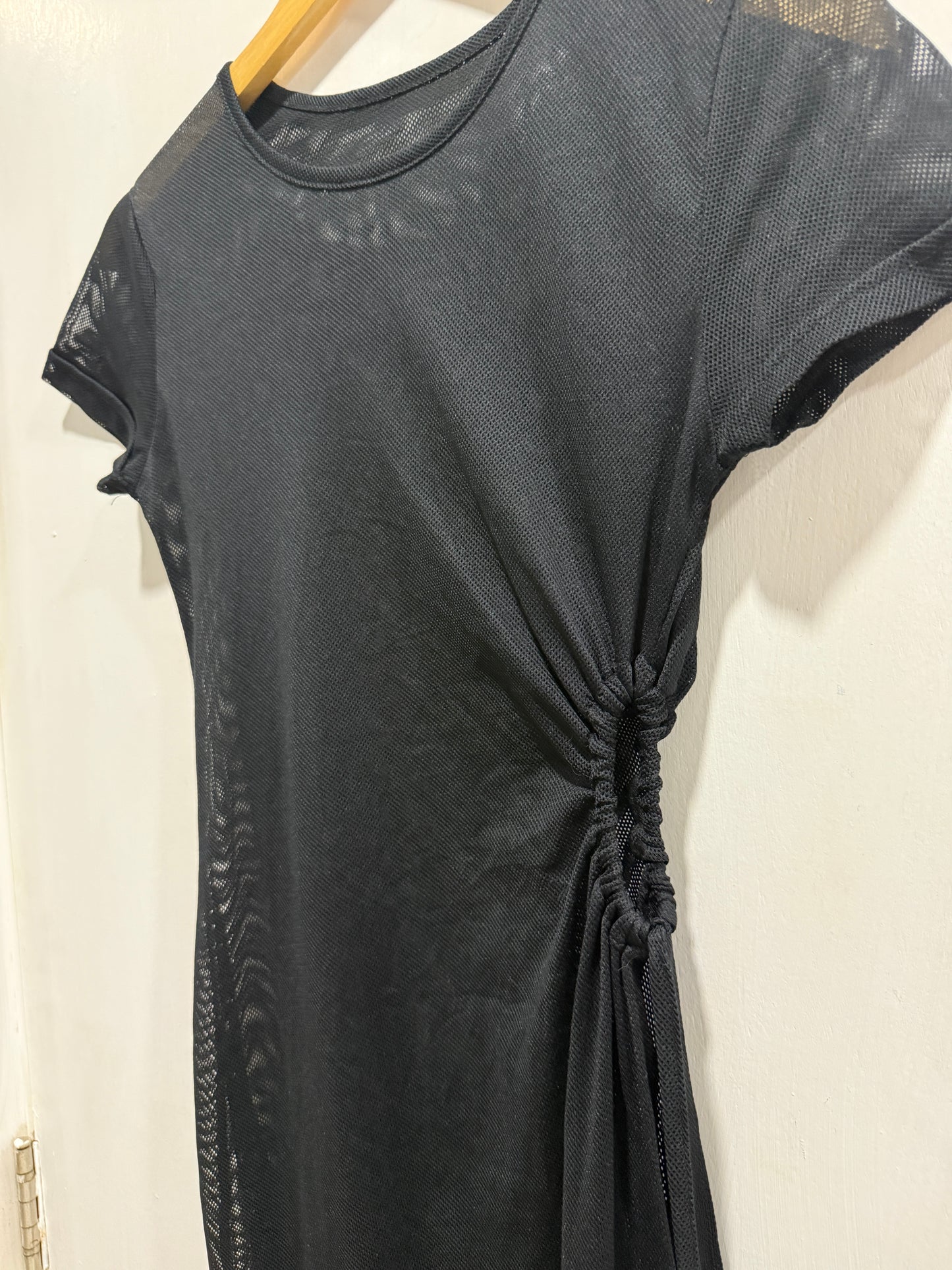No Brand Black Mesh Ruched Maxi Dress M