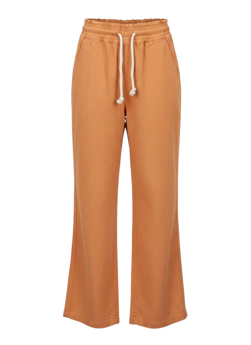 Cinnebar Orange Linen-Blend Beach Pants — Drawstring Waist — Roxy
