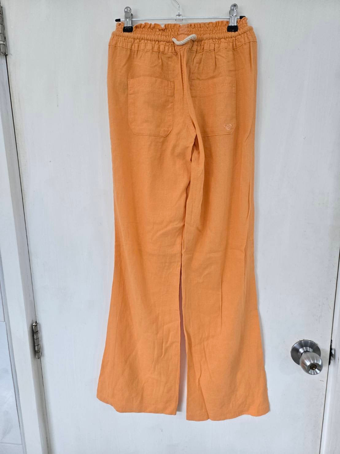 Cinnebar Orange Linen-Blend Beach Pants — Drawstring Waist — Roxy