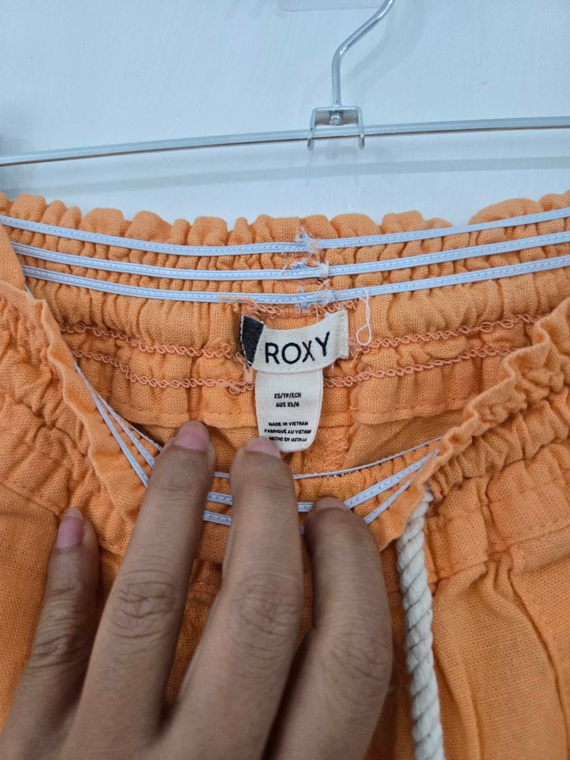Cinnebar Orange Linen-Blend Beach Pants — Drawstring Waist — Roxy
