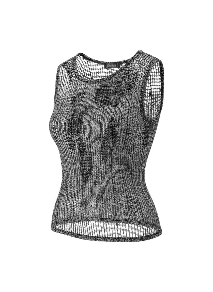 Black & Silver Metallic Open-Mesh Tank Top — Glossibeaut
