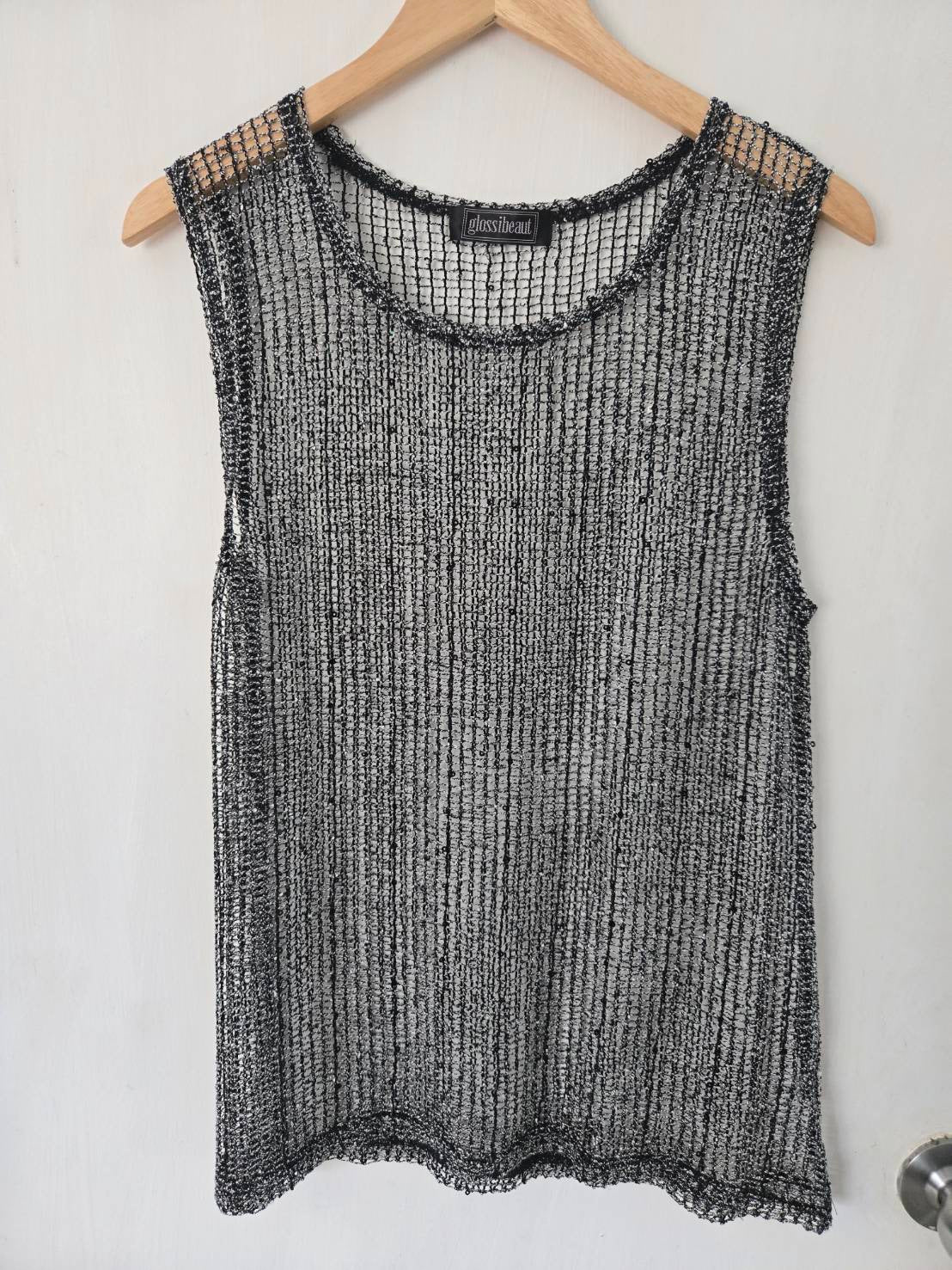 Black & Silver Metallic Open-Mesh Tank Top — Glossibeaut