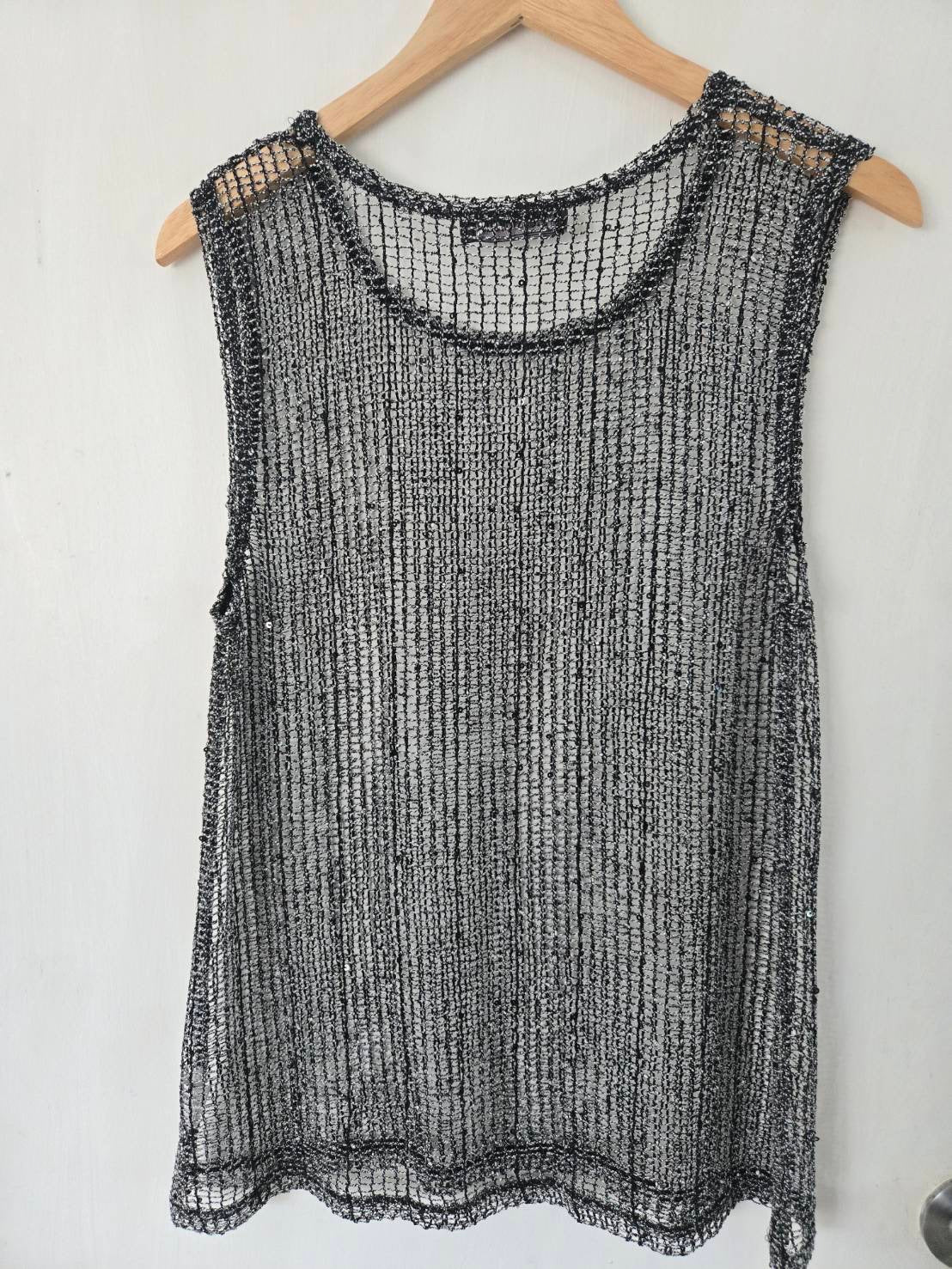 Black & Silver Metallic Open-Mesh Tank Top — Glossibeaut