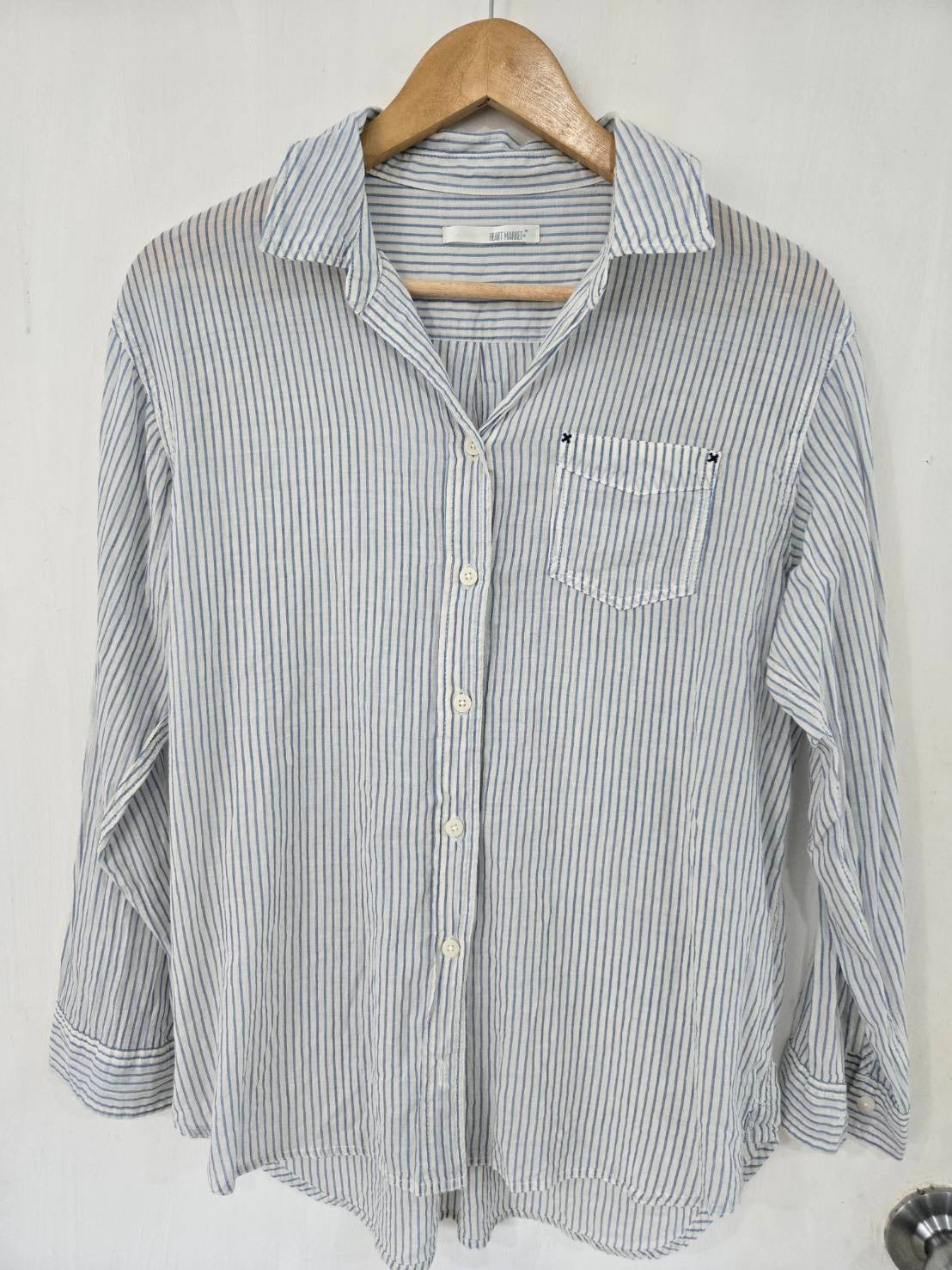White & Blue Striped Button-Up Shirt — Nautical Relaxed Fit — Heart Market