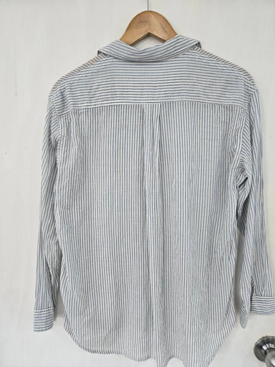 White & Blue Striped Button-Up Shirt — Nautical Relaxed Fit — Heart Market