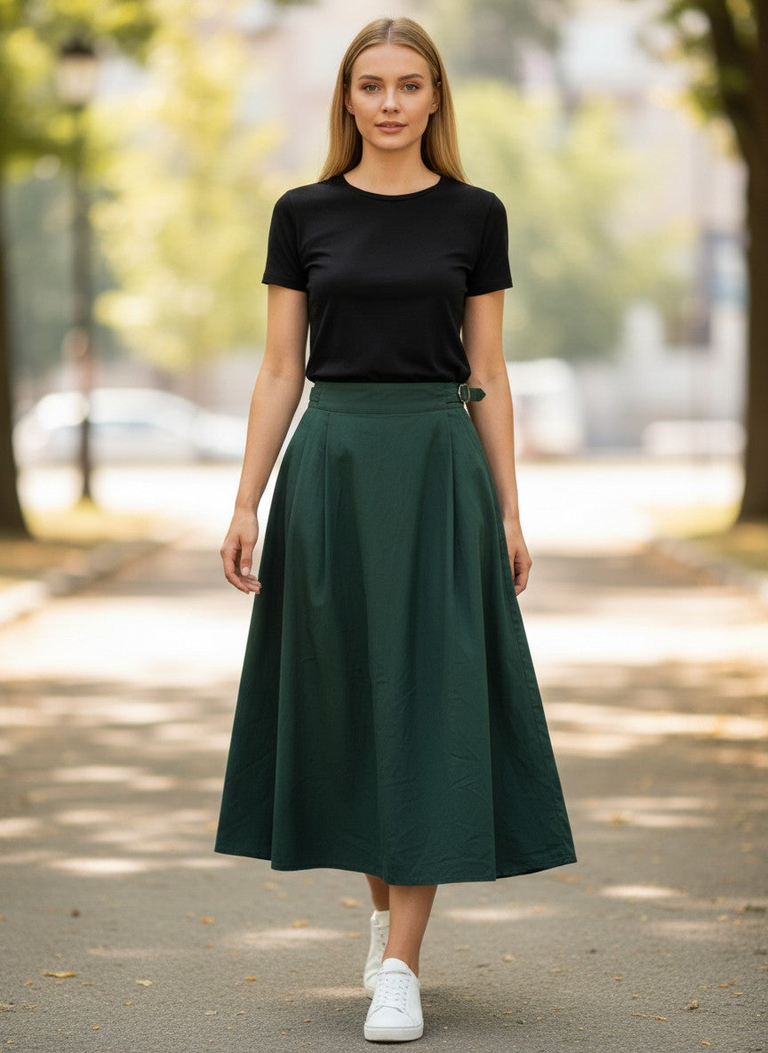Lepsim Lowrys Farm Pleated Skirt — Forest Green — Size S