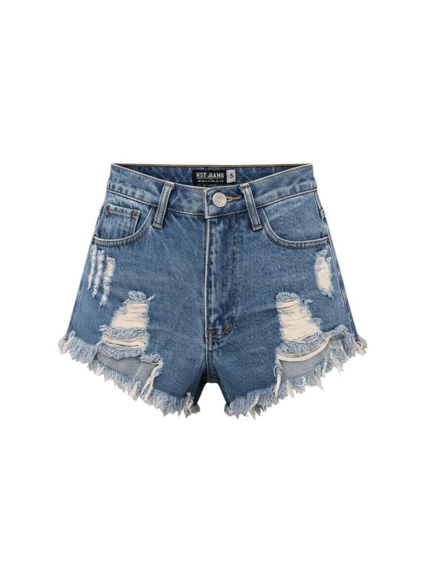 Distressed Denim Shorts — Ripped Frayed Hem — N3T Jeans