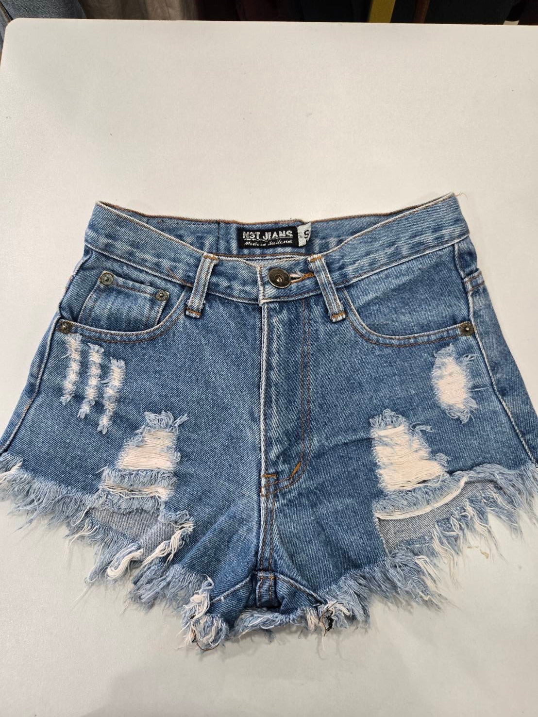 Distressed Denim Shorts — Ripped Frayed Hem — N3T Jeans