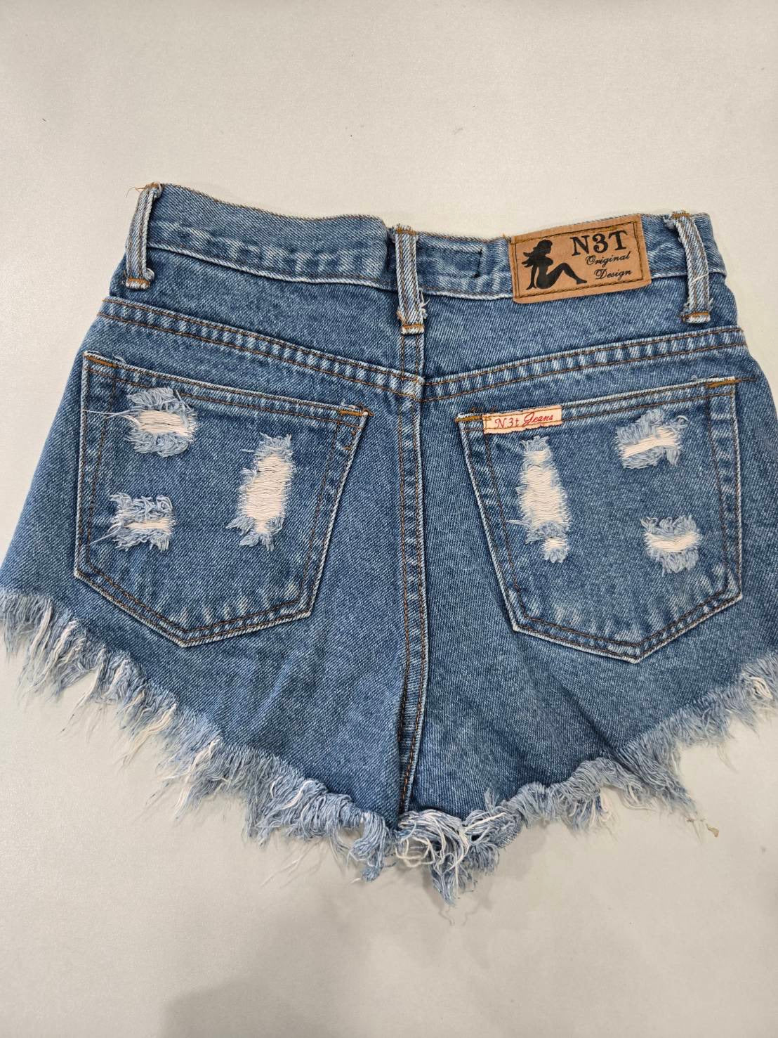 Distressed Denim Shorts — Ripped Frayed Hem — N3T Jeans