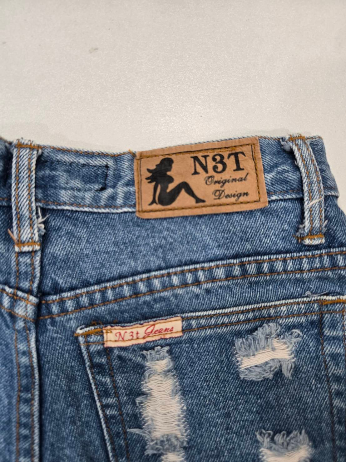 Distressed Denim Shorts — Ripped Frayed Hem — N3T Jeans