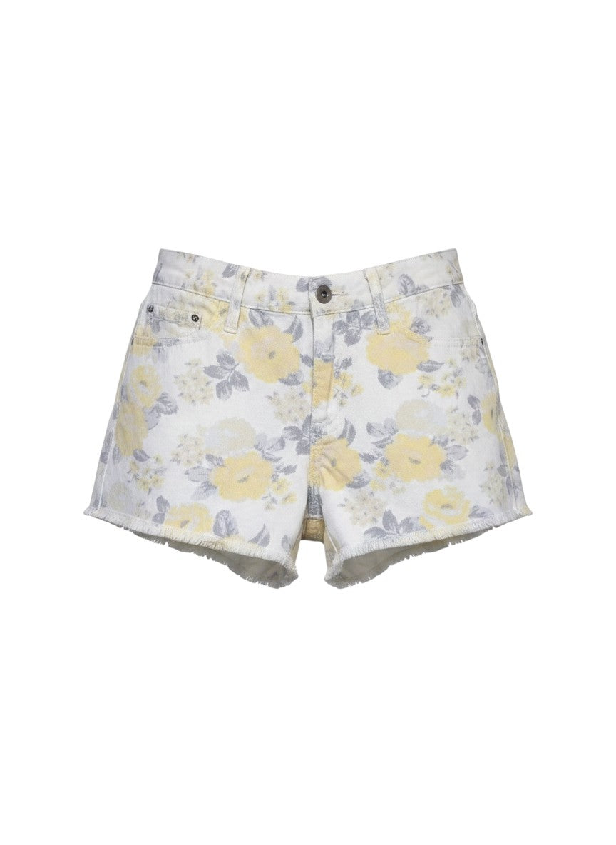 Light Wash Floral Denim Shorts — Feminine Print — GU