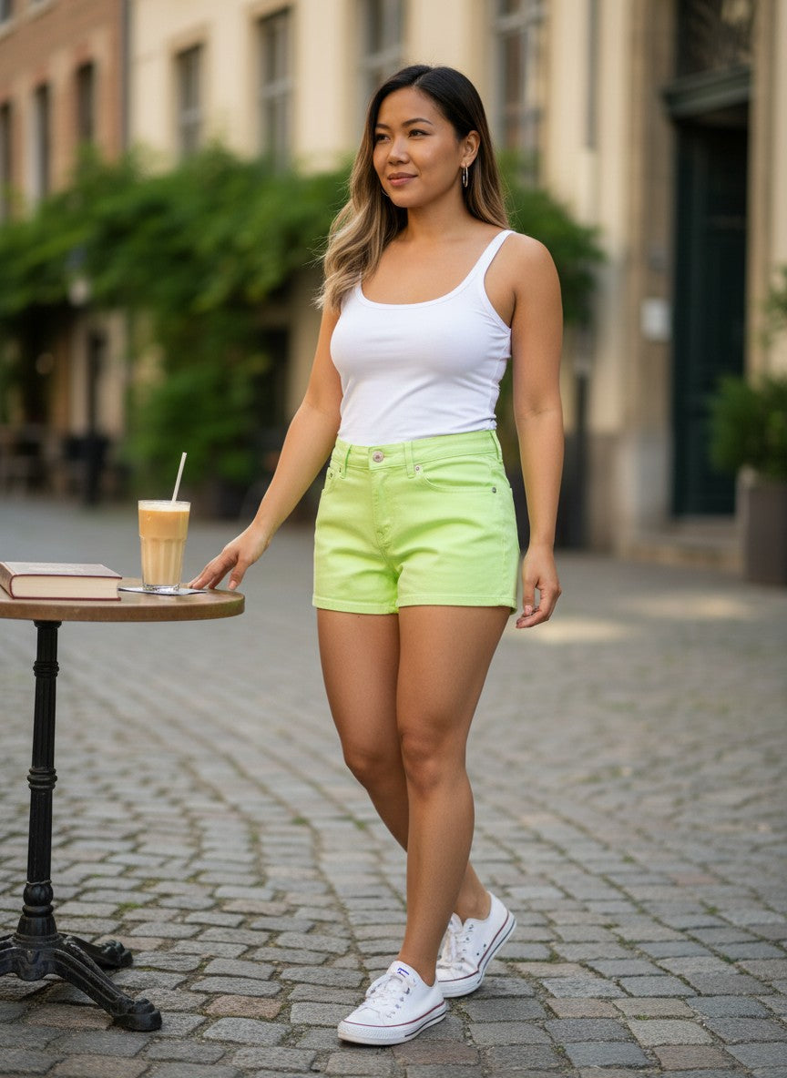 Lime Green Mini Shorts — Colour-Pop Essential — No Brand
