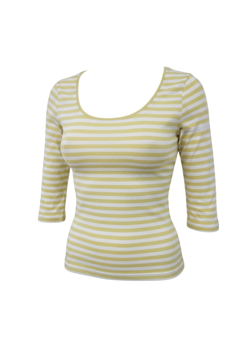 Yellow & White Horizontal Stripe Top — Lightweight Essential — Uniqlo