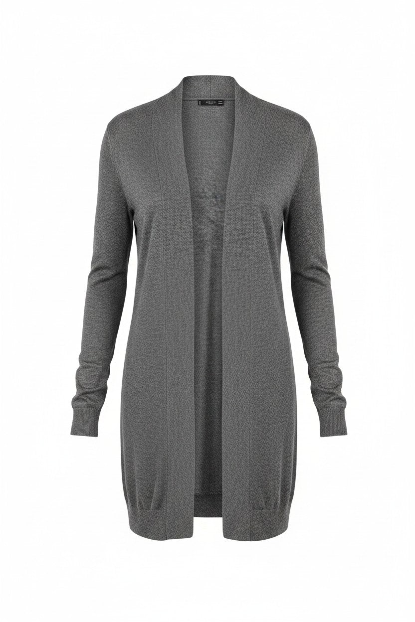 Open-Front Long Cardigan — Charcoal Grey — Mango Basics