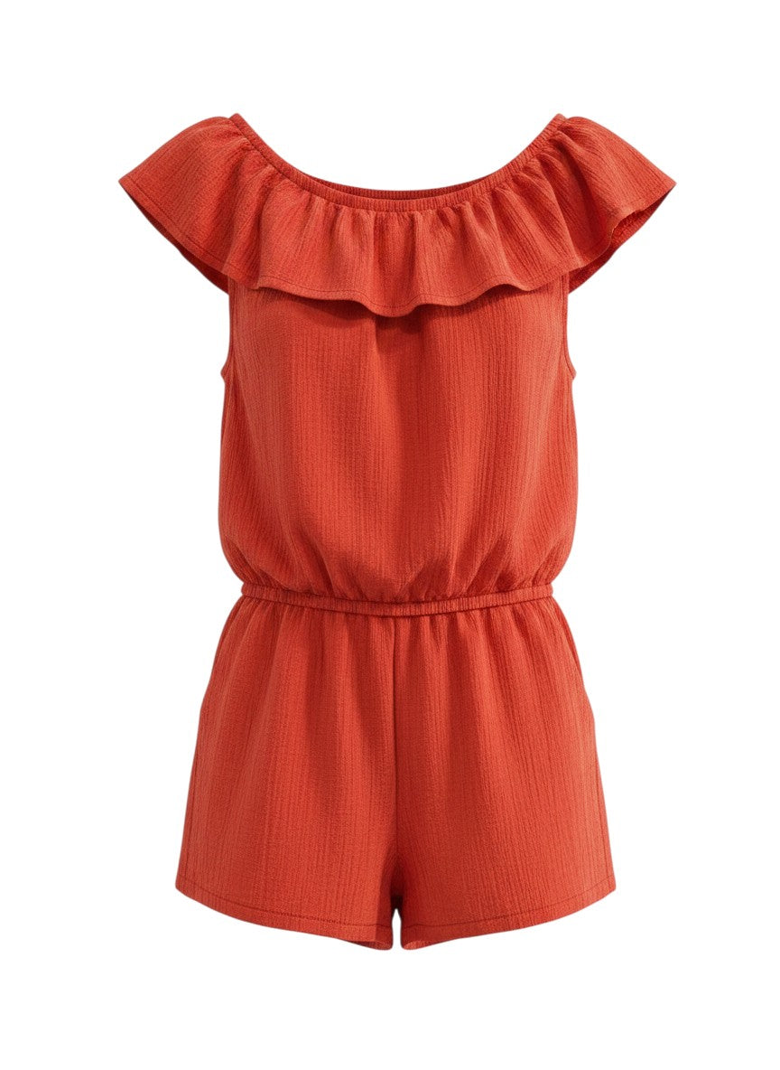 H&M Orange Ruffled Off-Shoulder Romper