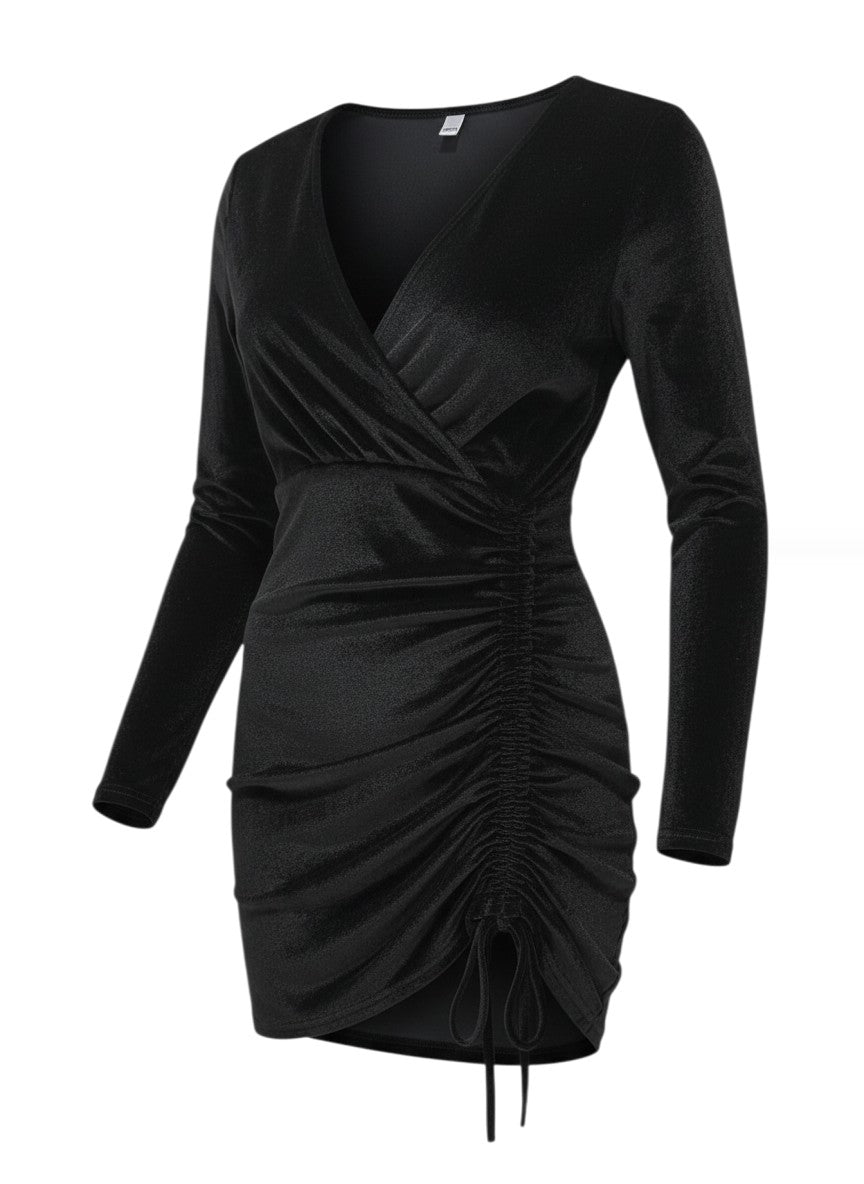Qiao Jaren Black Velvet Wrap Mini Dress