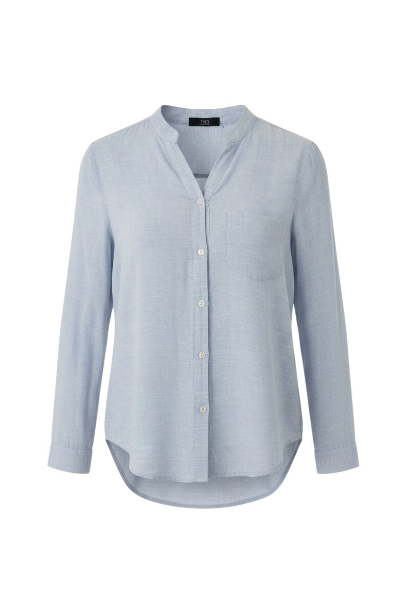 Light Blue Linen Mandarin Collar Shirt — TAC Trend Attractive Girl
