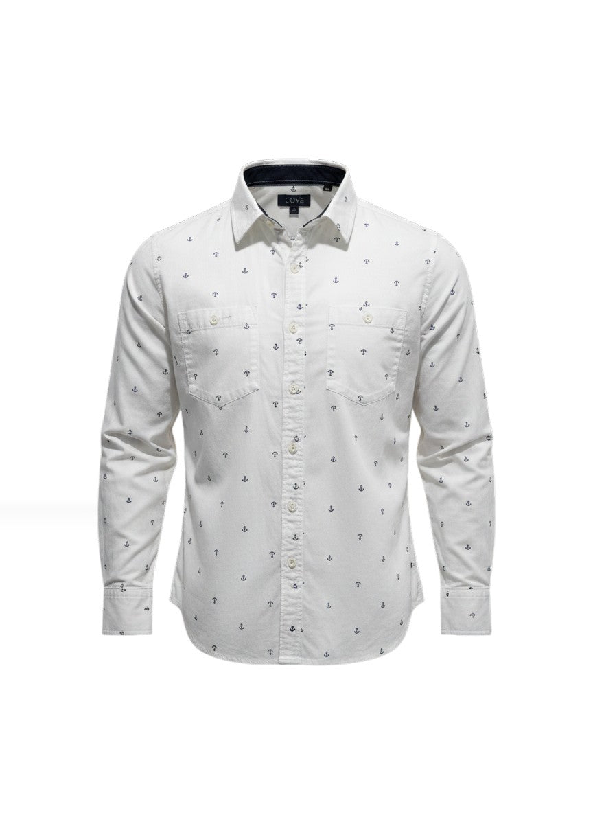 COVE White Anchor Print Oxford Shirt