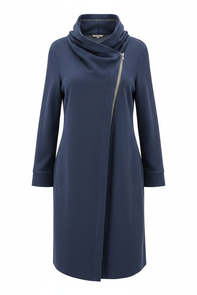 Navy Blue Long Hoodie — Draped Cowl Hood — Fre.s.Cute