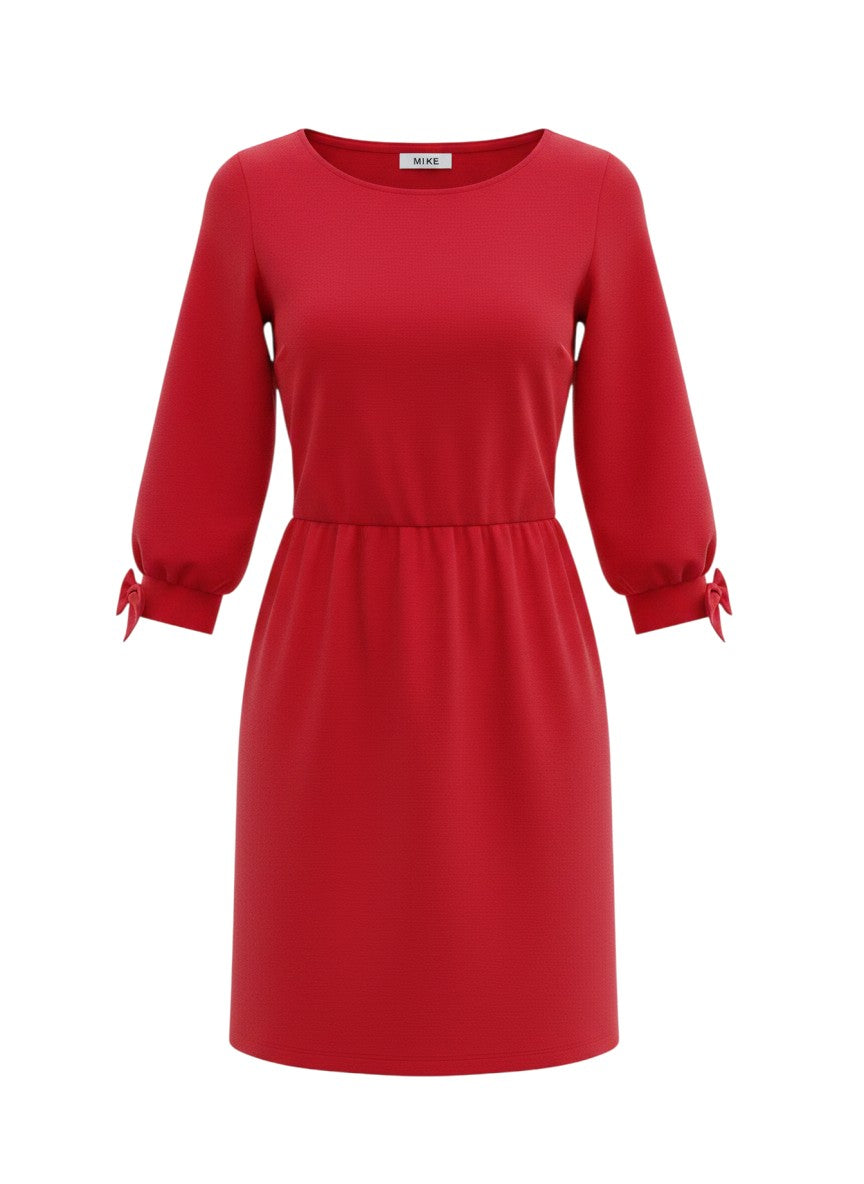 Mike Red Bow-Tie Cuff Three-Quarter Sleeve Dress M