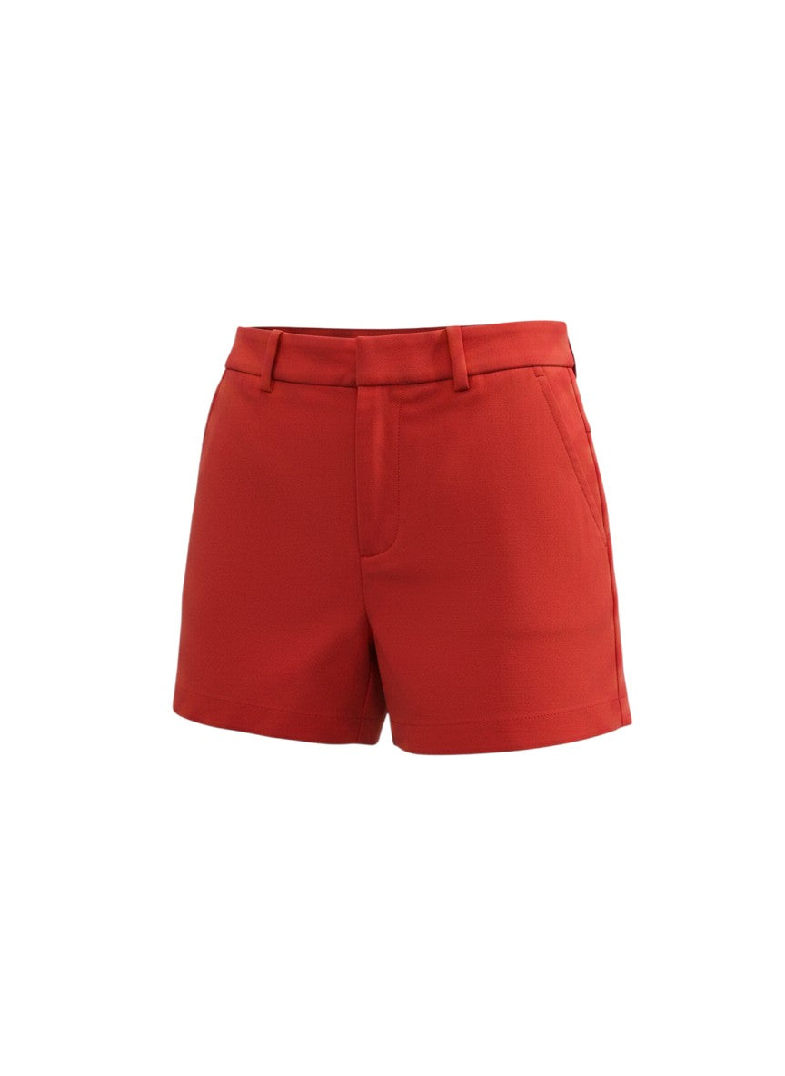 Red Linen-Blend High-Rise Shorts — Smart-Casual Summer — ME&CITY