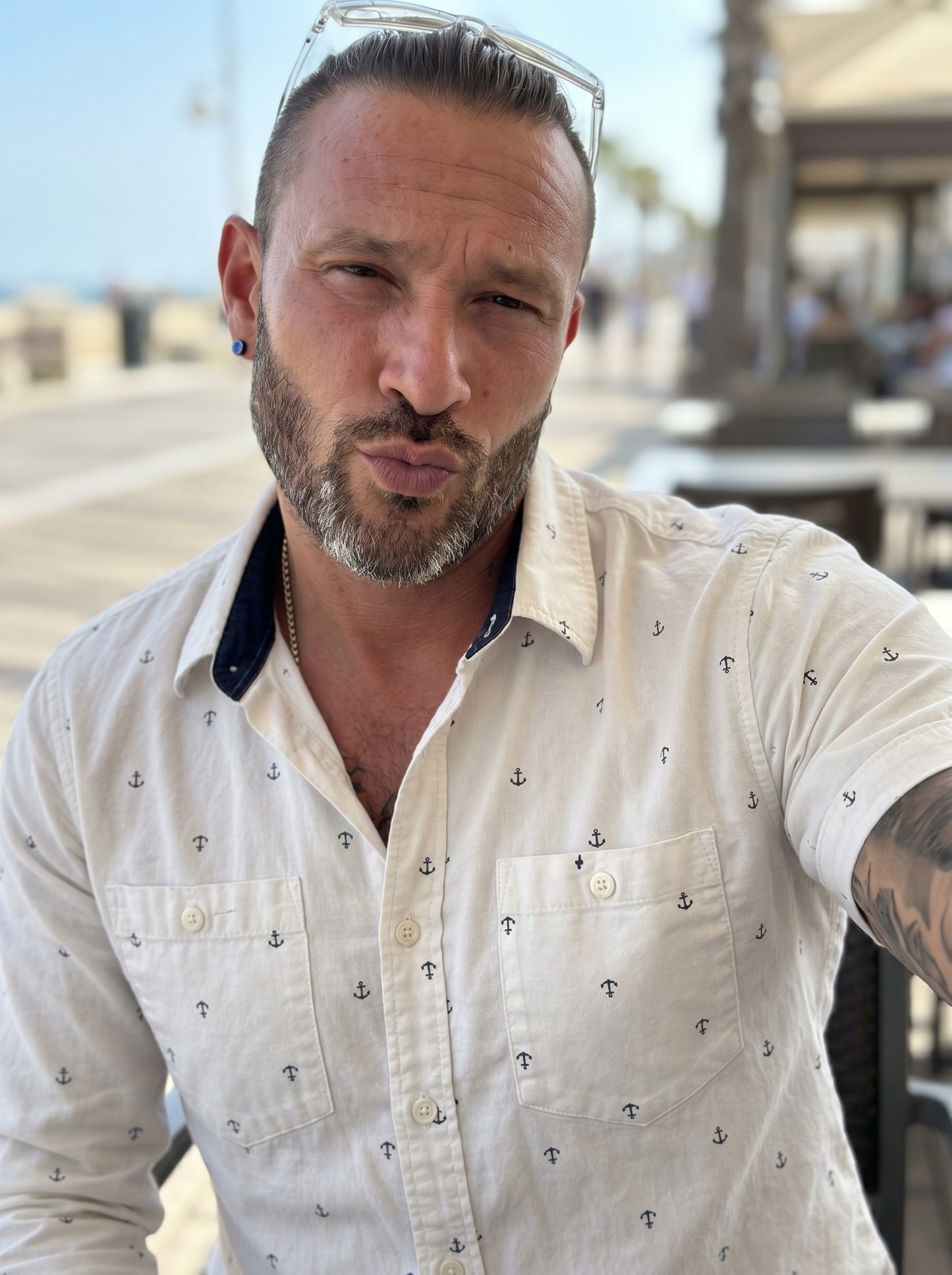 COVE White Anchor Print Oxford Shirt