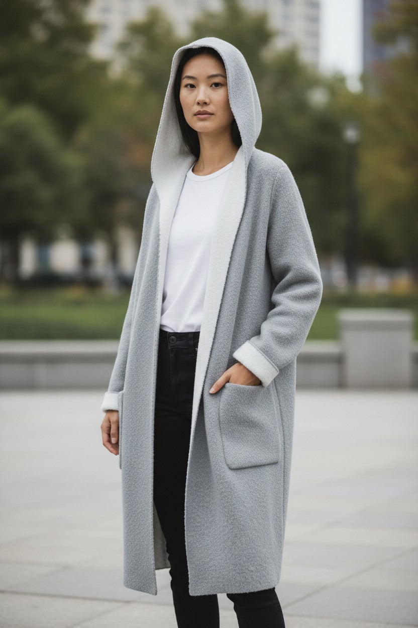 Stretch Double-Faced Hooded Cardigan Coat — INGNI