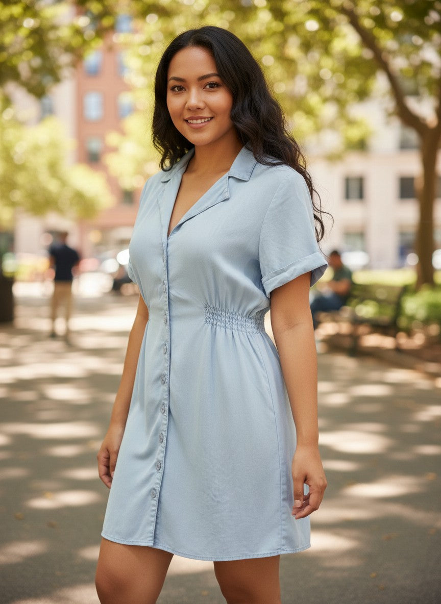 Zara Light Blue Washed Shirt Dress