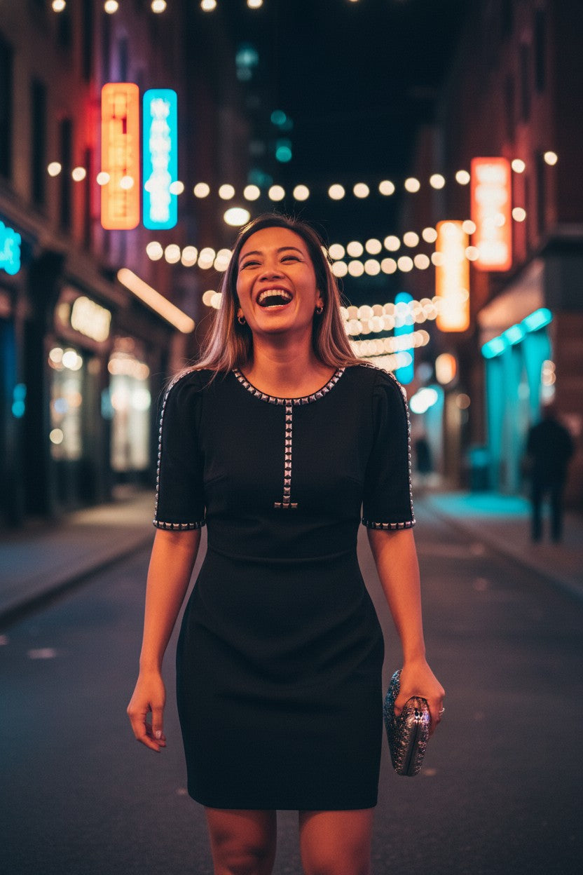 Black Crystal Chain Mini Dress — Viva La Gloria