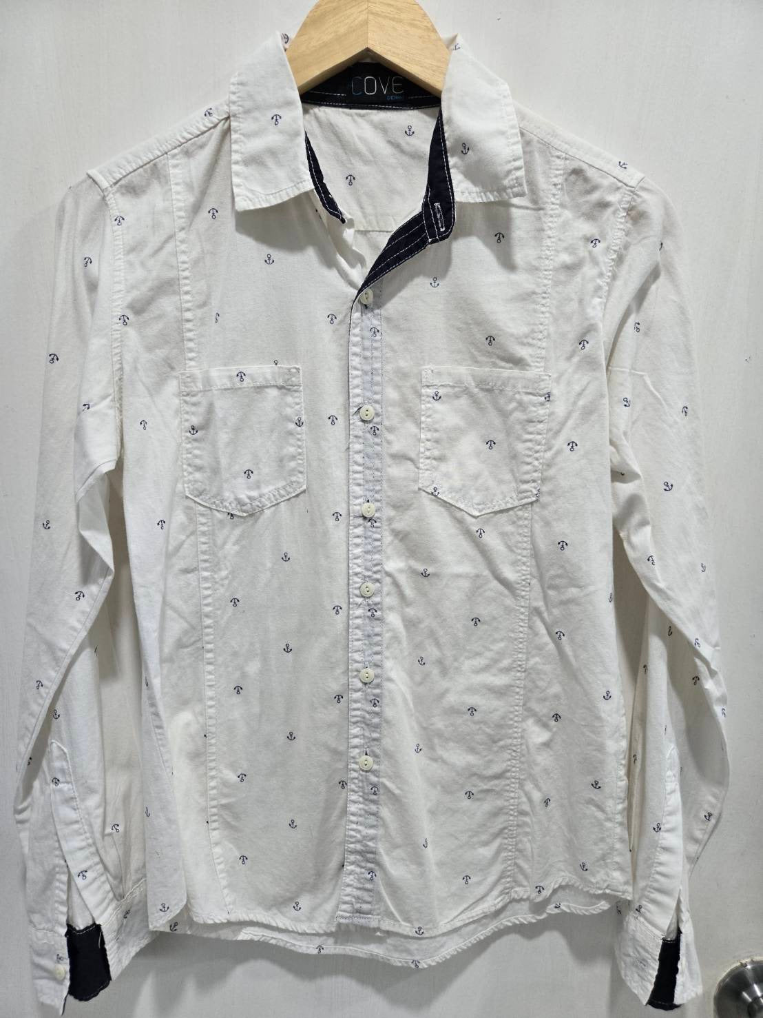 COVE White Anchor Print Oxford Shirt