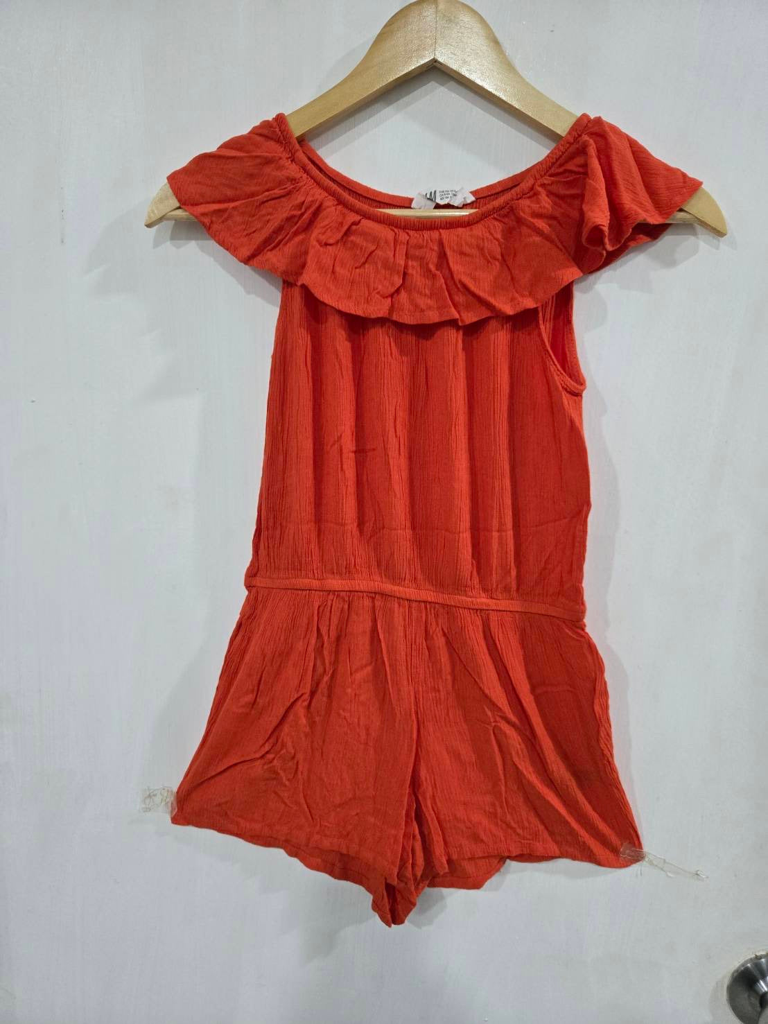 H&M Orange Ruffled Off-Shoulder Romper