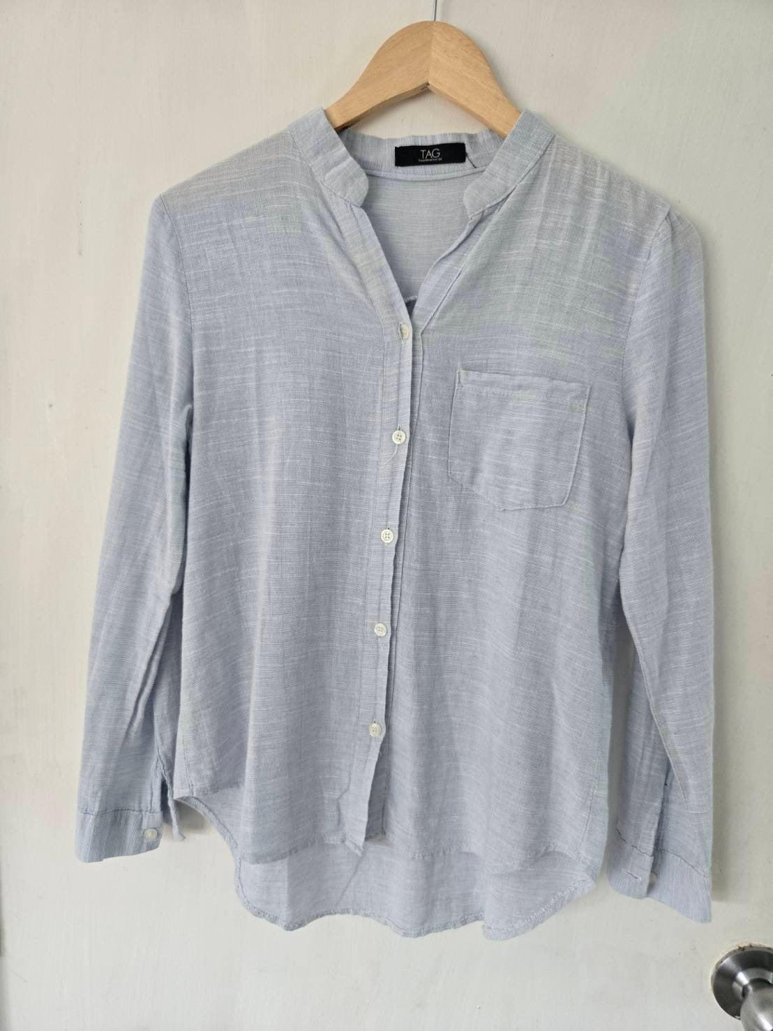 Light Blue Linen Mandarin Collar Shirt — TAC Trend Attractive Girl