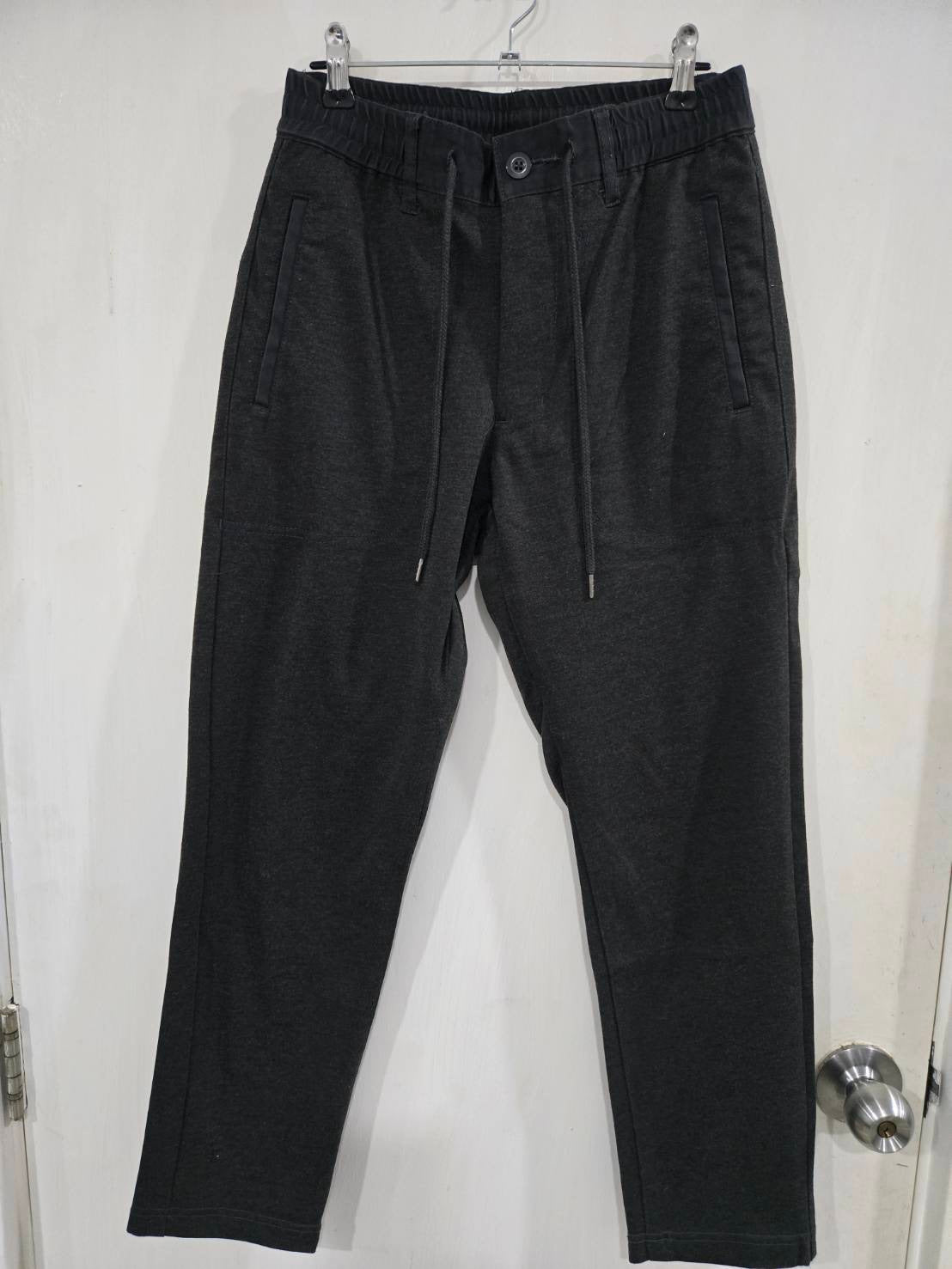 Charcoal Grey Drawstring Trousers — Tailored Cropped Fit — No Brand