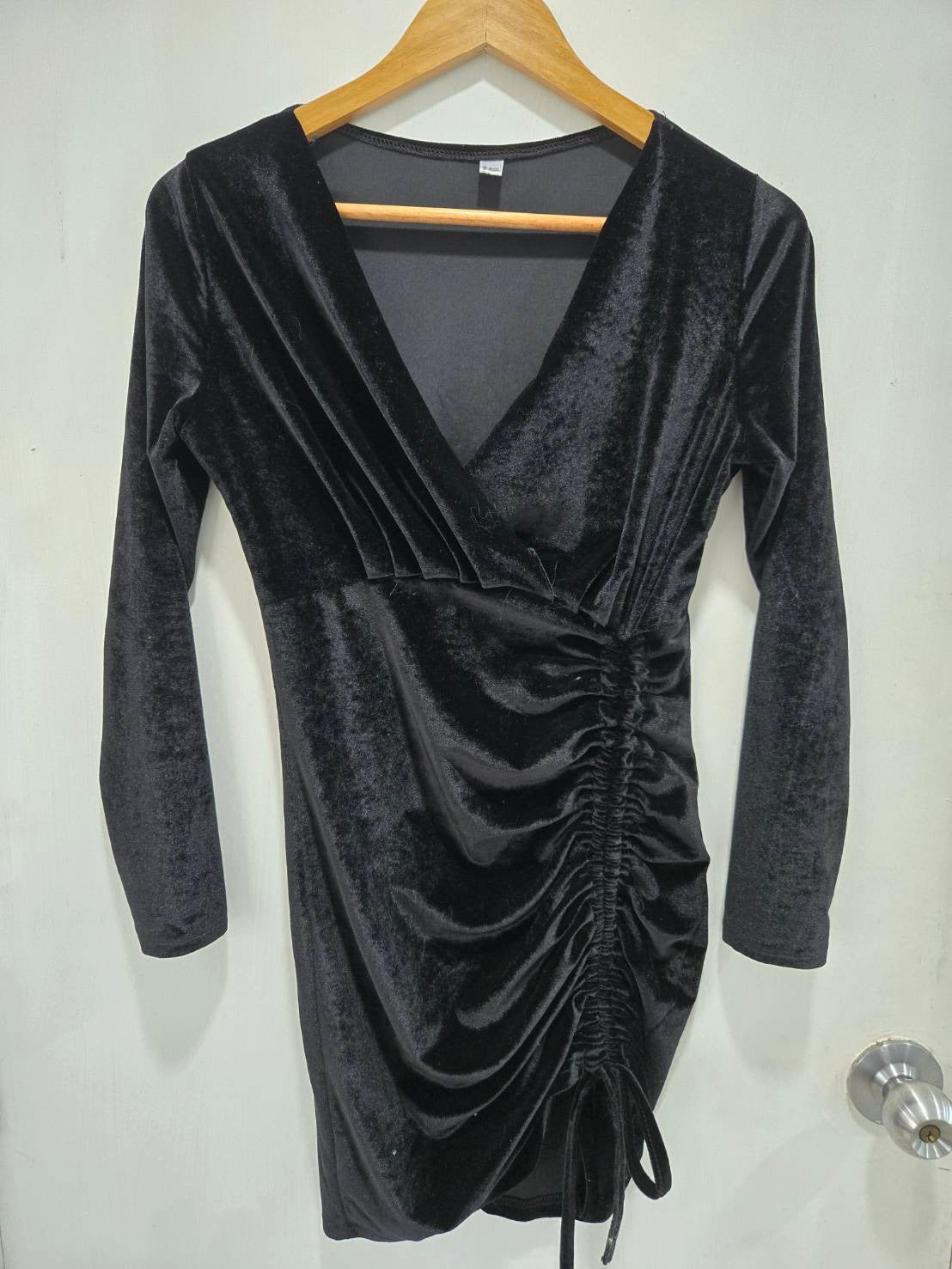 Qiao Jaren Black Velvet Wrap Mini Dress