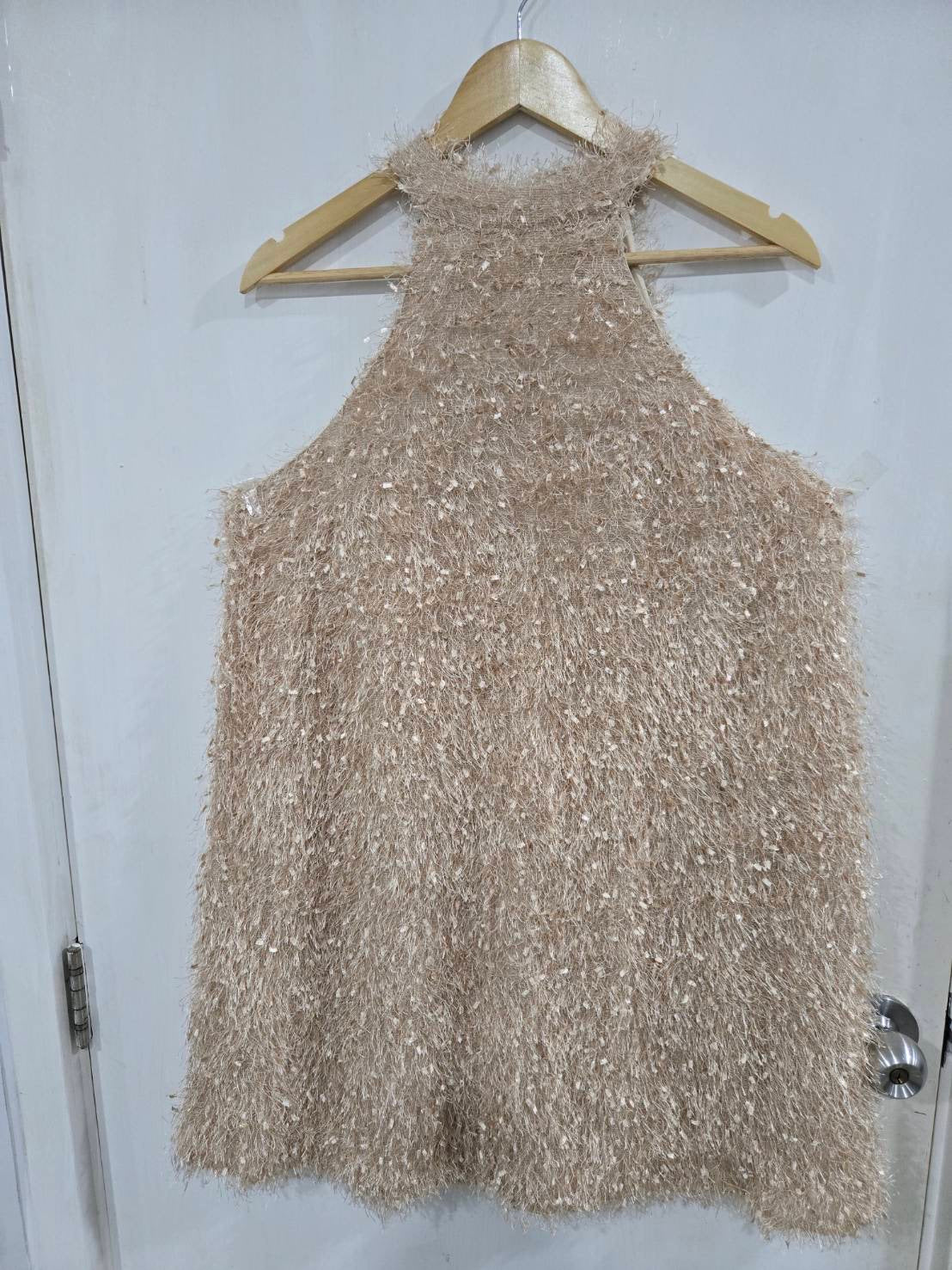 SHEIN BAE Apricot Fuzzy Halter Dress — XL / EUR 44