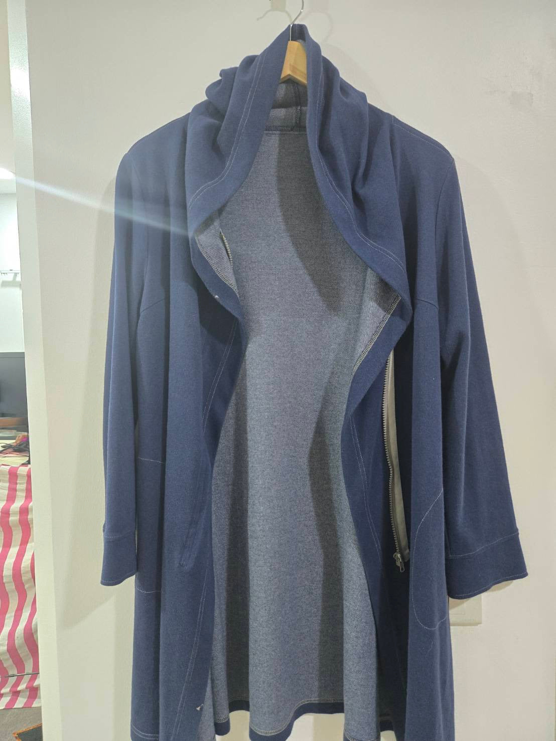 Navy Blue Long Hoodie — Draped Cowl Hood — Fre.s.Cute