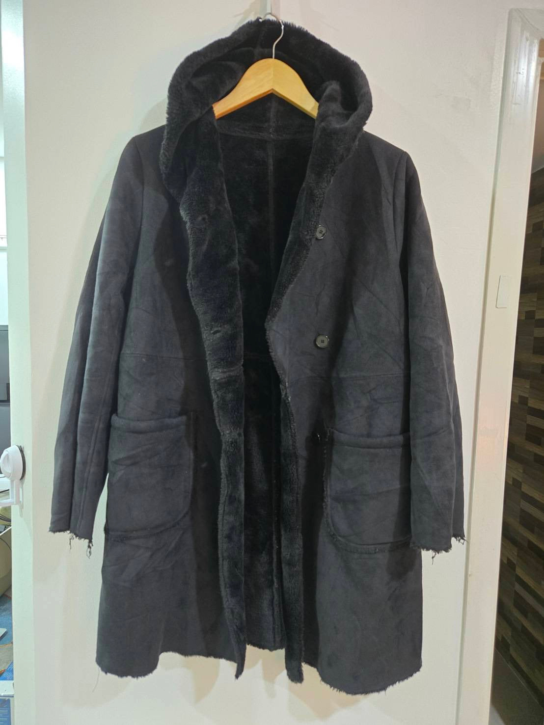 Faux Mouton Hooded Coat — All Black — Global Work