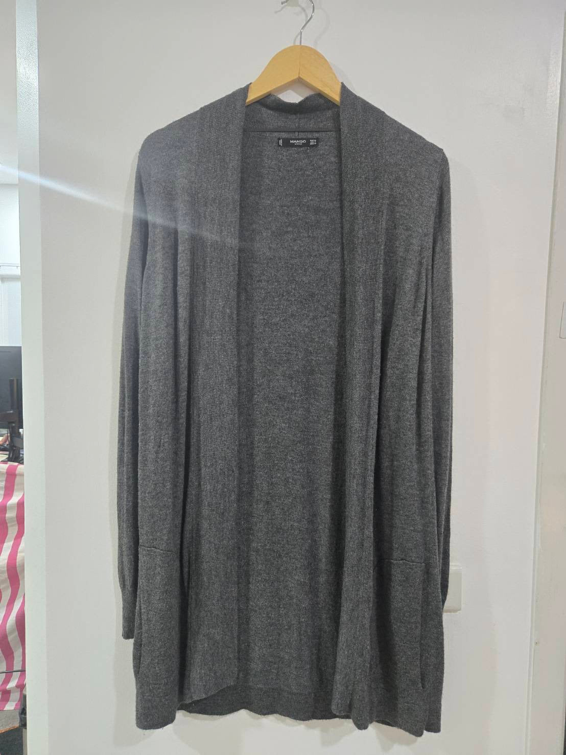 Open-Front Long Cardigan — Charcoal Grey — Mango Basics