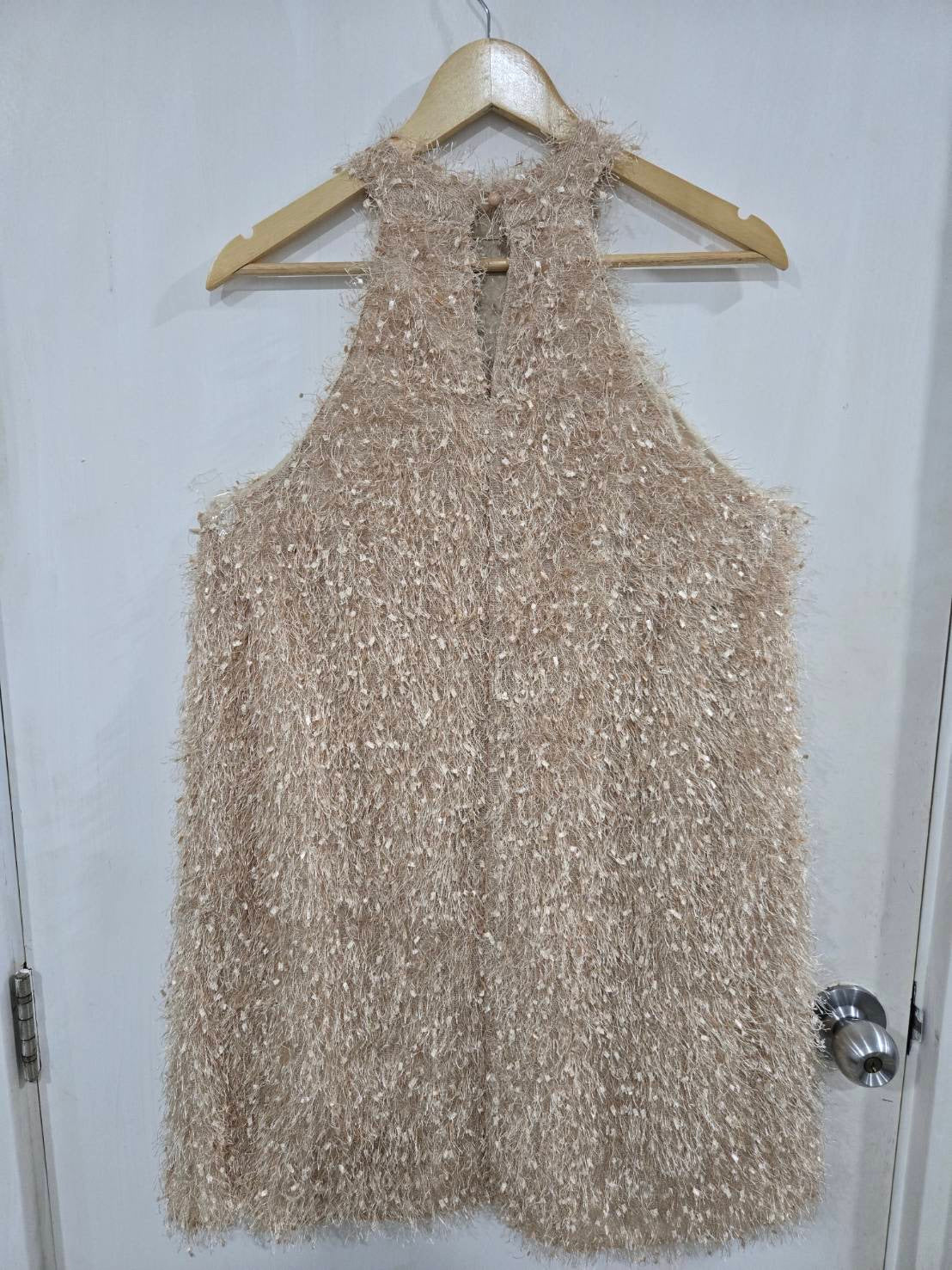 SHEIN BAE Apricot Fuzzy Halter Dress — XL / EUR 44