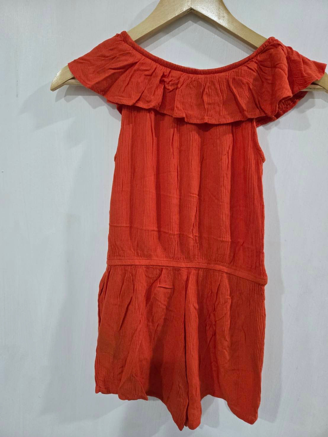 H&M Orange Ruffled Off-Shoulder Romper