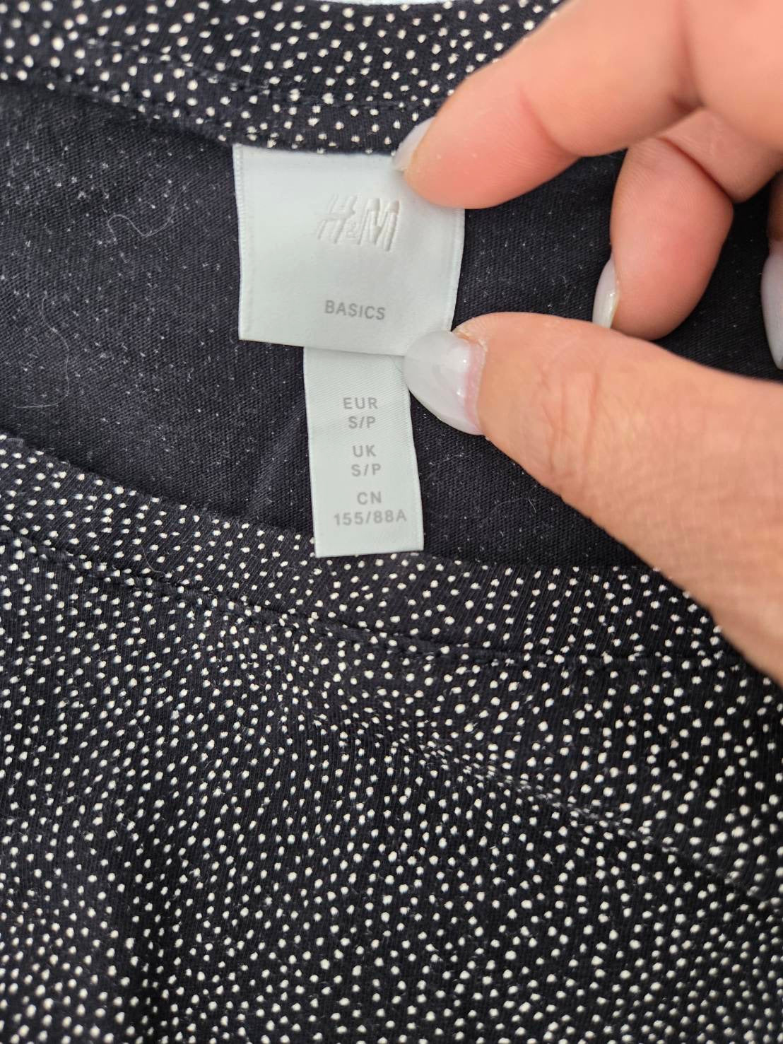 H&M Black Micro-Polka Dot Short-Sleeve Top EUR S/P