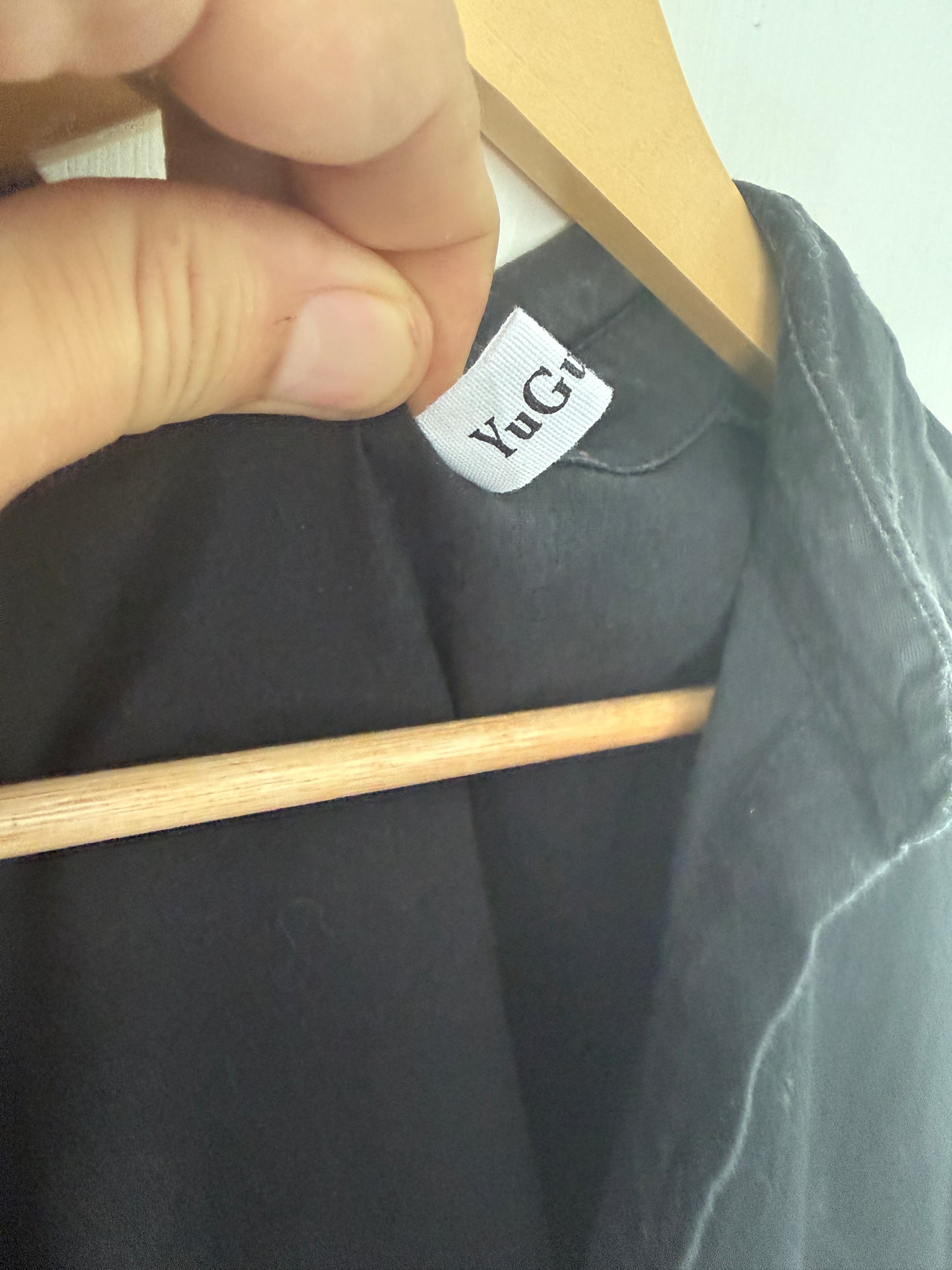Black Gathered-Waist Shirt Dress — Button-Down Classic Silhouette — Yu Guo Guo